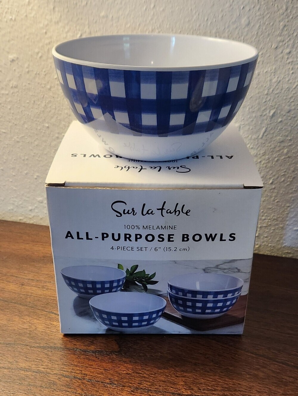 Sur La Table Blue Gingham Melamine Serving Bowl